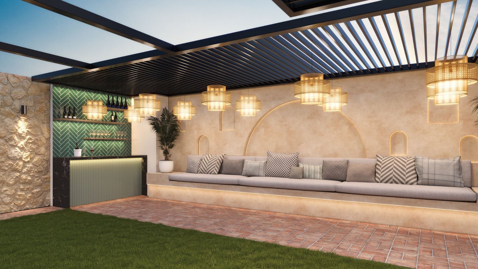 Rooftop bar and seating